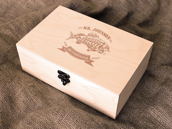 Personalized Wooden Box, Fishing Tackle Box, Мemory Box for Him