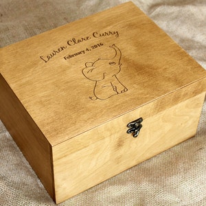 Personalized Baby memory box, Baby keepsake box, Elephant scetch memory box, Custom engraved box