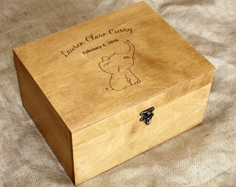 Boîte à mémoire personnalisée de bébé, boîte de souvenir de chéri, boîte de mémoire de scetch d'éléphant, boîte gravée faite sur commande