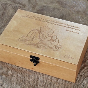Holzkiste mit Gravur, Erinnerungsbox, Schmuckschatulle mit Gravur, Schmuckschatulle mit Gravur, Erinnerungsbox, Winnie the Pooh Zitat