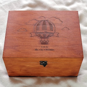 Personalized Baby memory box, Baby keepsake box, Custom memory box, Custom engraved Baby box, Hot air balloon keepsake box, Wood box