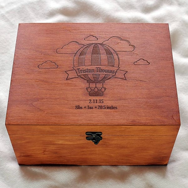 Personalized Baby memory box, Baby keepsake box, Custom memory box, Custom engraved Baby box, Hot air balloon keepsake box, Wood box