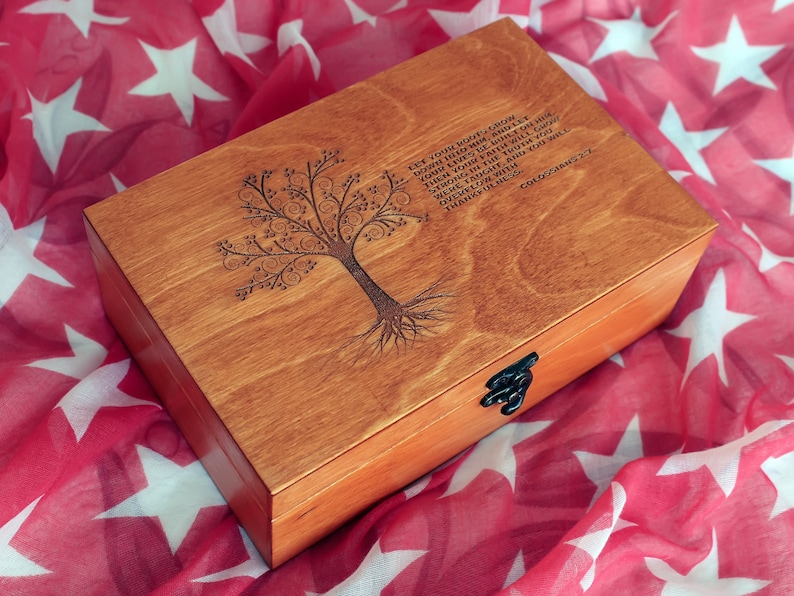 Custom quote wooden box, Memory box, Engraved bible verse box, Custom engraved jewelry box, Keepsake box, Treasury box image 3