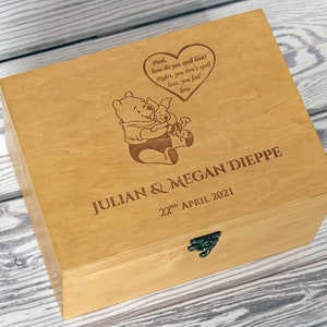 Personalized couple memory box, Winnie the Pooh saying on box, Wedding gift box, Couple keepsake box