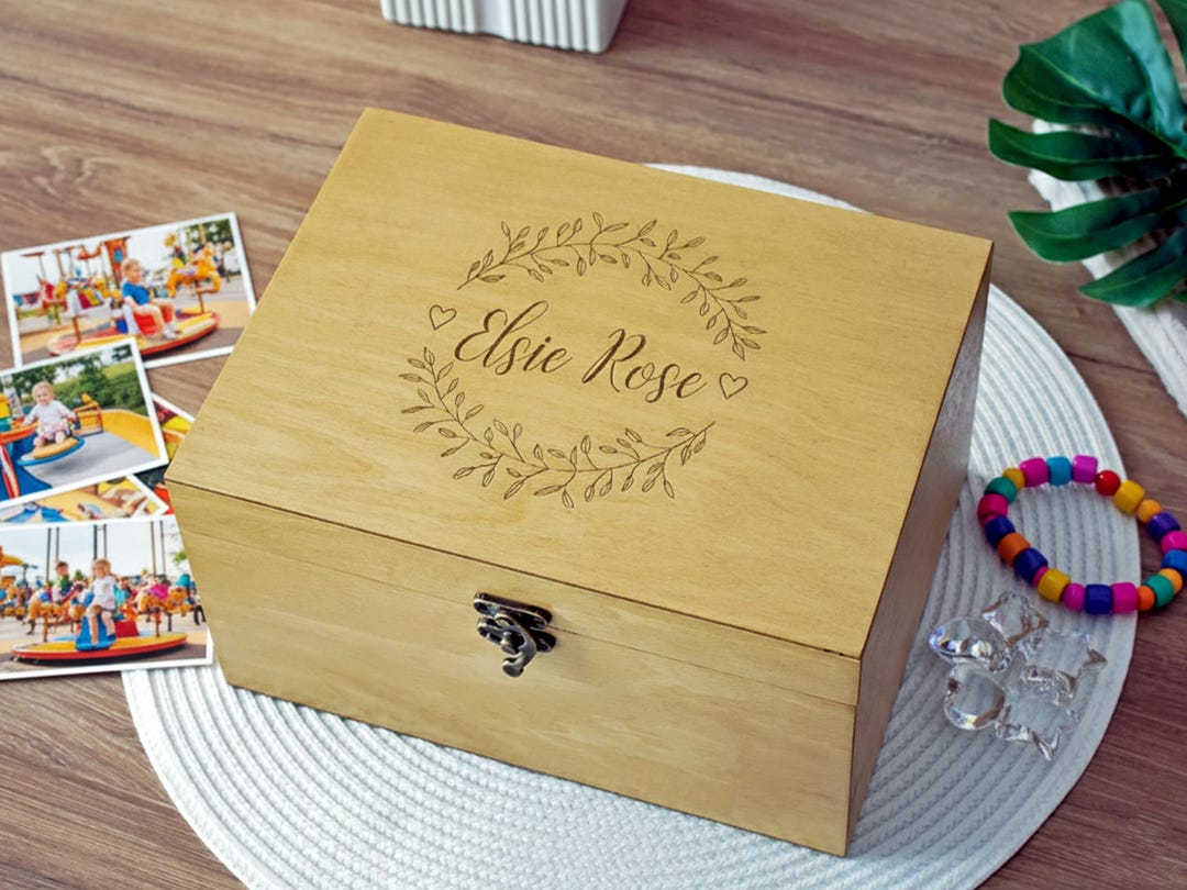 Photo Topped Memory Box Personalized Memory Box With Name & Floral Design | Custom Engraved ...