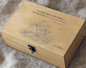 Custom quote wooden box, Baby memory box, Personalized jewelry box, Keepsake box with Winnie the Pooh quote