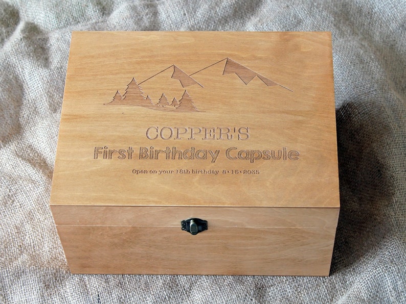 Time capsule, Personalized baby memory box, First birthday capsule, Keepsake box for a child image 2