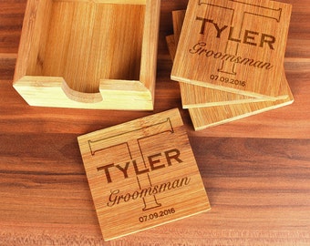 Custom Coasters, Groomsmen Gift, Wedding Gift, Personalized Coasters, Custom Engraved Bamboo Coasters, Quantity discounts