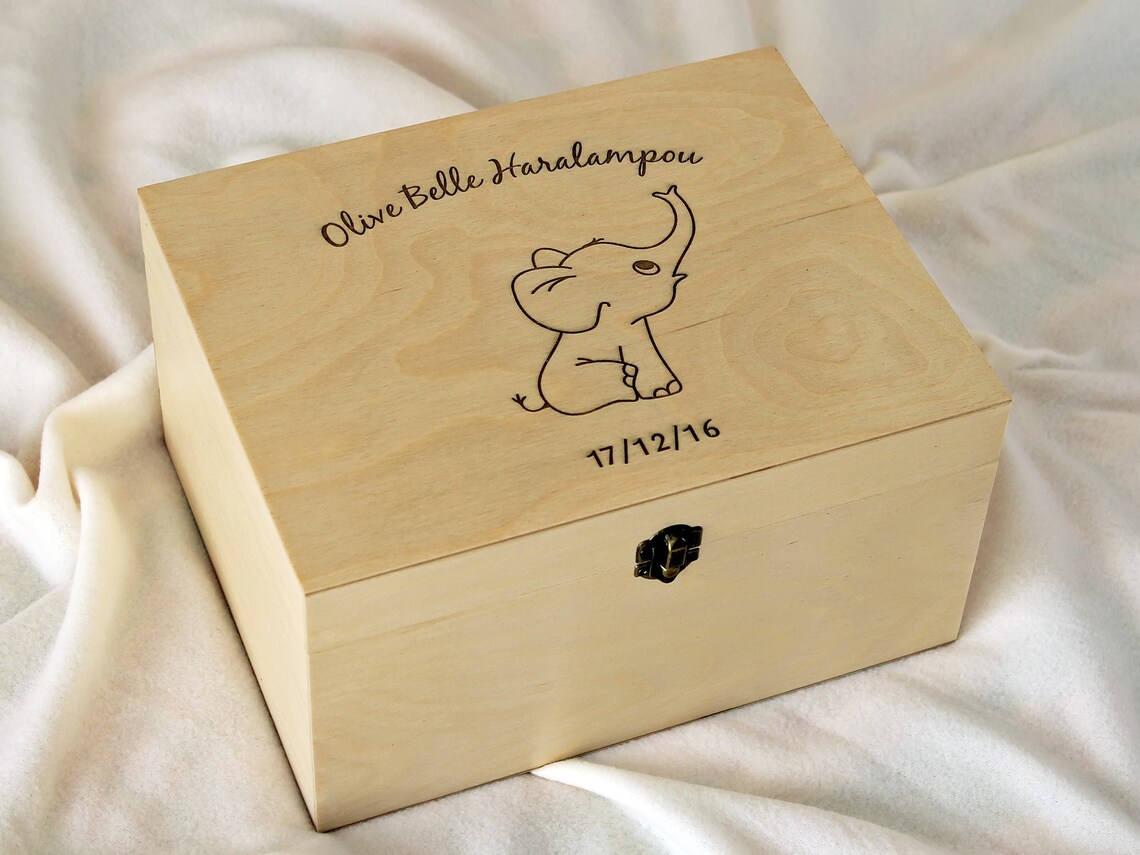 Personalized Baby Memory Box, Baby Keepsake Box, Elephant Scetch Memory ...
