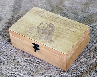 Winnie the pooh quote on keepsake box, Custom engraved memory box, Pet urn