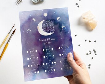 Printable Lunar Calendar 2023 | Watercolor Moon Phases Calendar | Lunar Cycles | Downloadable PDF | Watercolour wall calendar | Magick Art