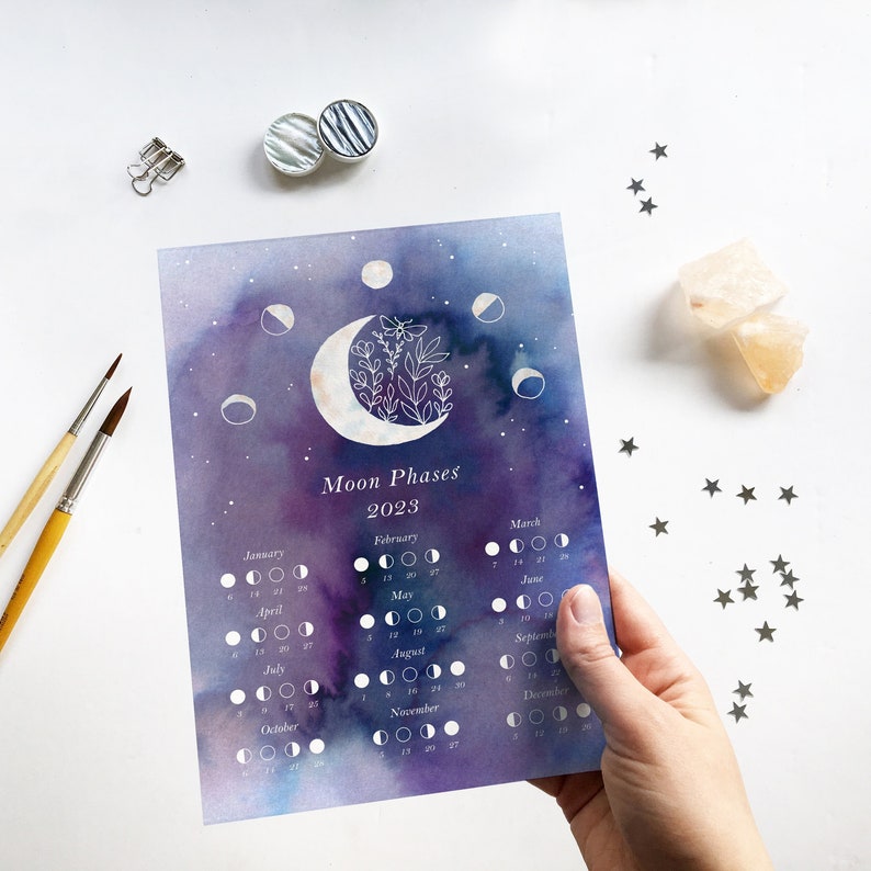 Printable Lunar Calendar 2024 Watercolor Moon Phases - Etsy UK