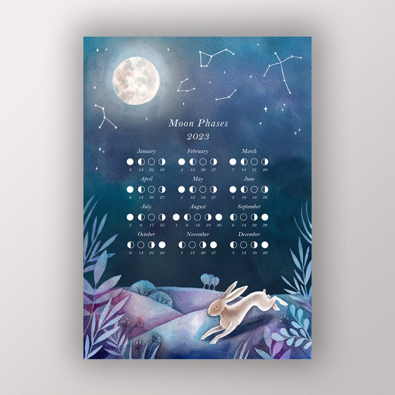 Printable Lunar Calendar 2023 Watercolor Moon Phases Etsy