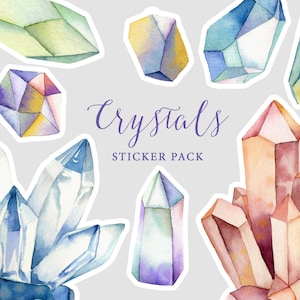 Crystals printable sticker pack | watercolor crystals | gemstone stickers | bujo stickers | crystal planner | instant download stickers