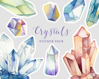 Crystals printable sticker pack | watercolor crystals | gemstone stickers | bujo stickers | crystal planner | instant download stickers
