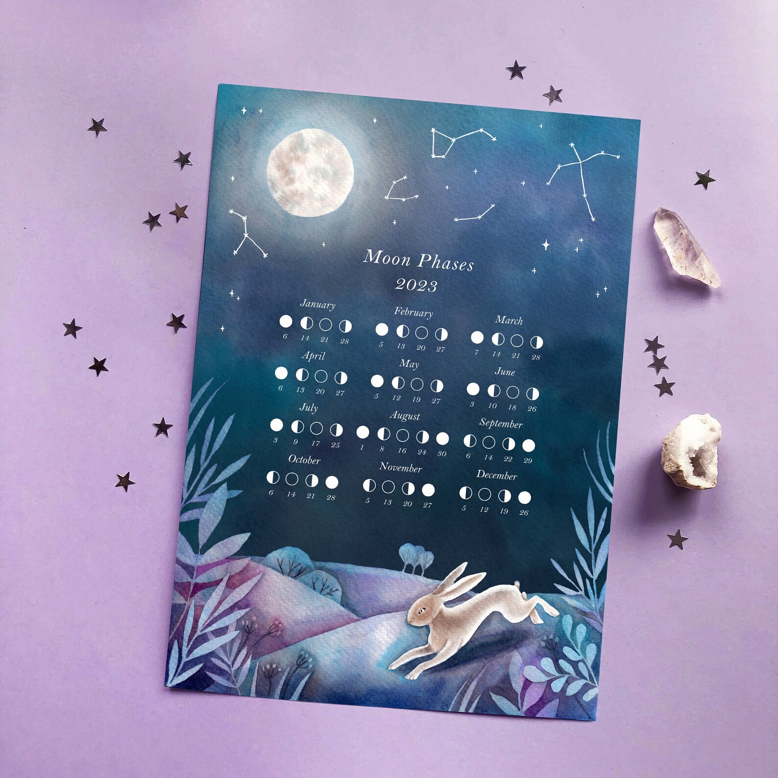Printable Lunar Calendar 2023 Watercolor Moon Phases - Etsy