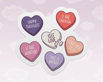 Self Love Candy Hearts Sticker: Positive Affirmations, Valentine's Gift