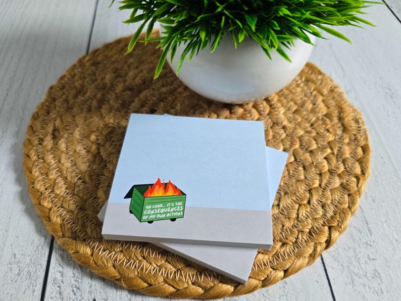 Dumpster Fire Post-it® Note Pads, Sticky Notes for ADHD, Consequences of my own actions meme, snarky stationary gift ideas for coworkers, image 5