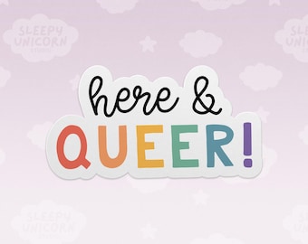 Hier und Queer Pride Regenbogen Aufkleber für LGBTQIA +, Coming Out Geschenk, Queer Geschenk, Gay Pride Geschenke für LGBT. Pride Aufkleber