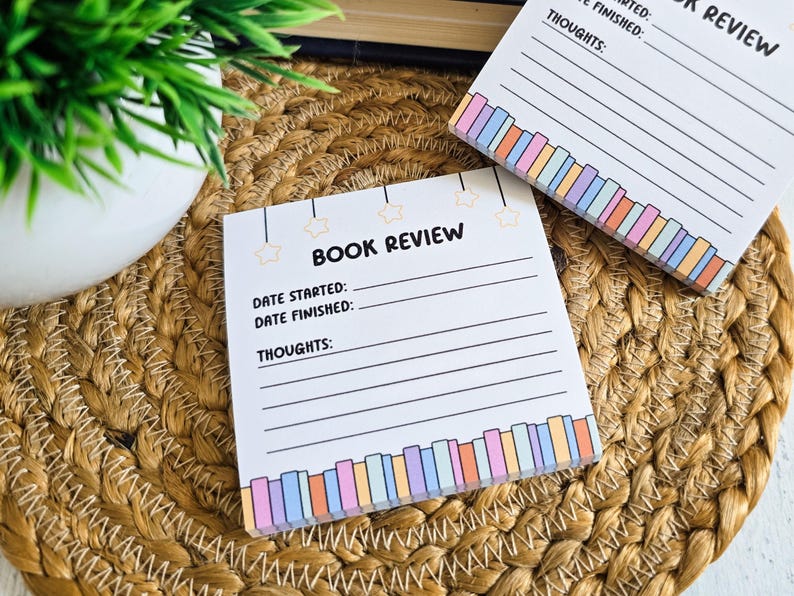 Blocchi Post-it® per recensioni di libri, bigliettini adesivi, regalo per amanti dei libri, cancelleria per lettori, diario di lettura immagine 1