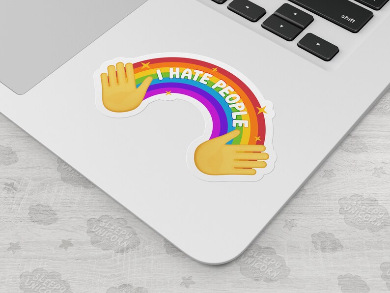I Hate People Rainbow Emoji Sticker for Introverts, Healing Memes, Sarcastic decal for Water Bottle, Funny Laptop Sticker image 2