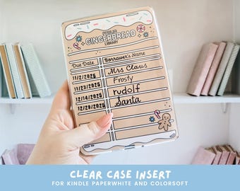 Gingerbread Library Christmas Case Insert for Kindle Paperwhite, Colorsoft, Quality Cardstock for Clear E-Reader Case, Book Lover Gift
