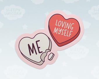 Loving Myself Candy Hearts Sticker, Valentines Day Gifts with Positive Affirmations, Conversation Hearts, Love stickers for Laptop