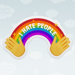 I Hate People Rainbow Emoji Sticker for Introverts, Healing Memes, Sarcastic decal for Water Bottle, Funny Laptop Sticker image 1
