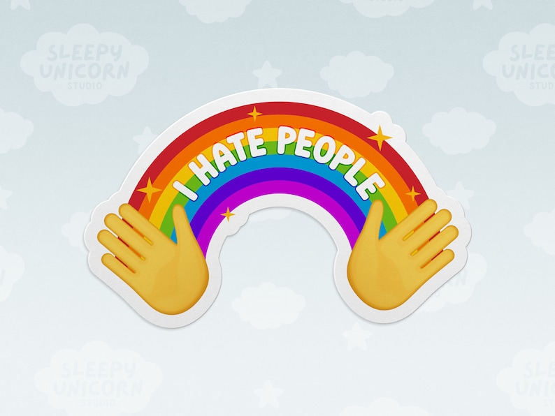 I Hate People Rainbow Emoji Sticker for Introverts, Healing Memes, Sarcastic decal for Water Bottle, Funny Laptop Sticker image 1