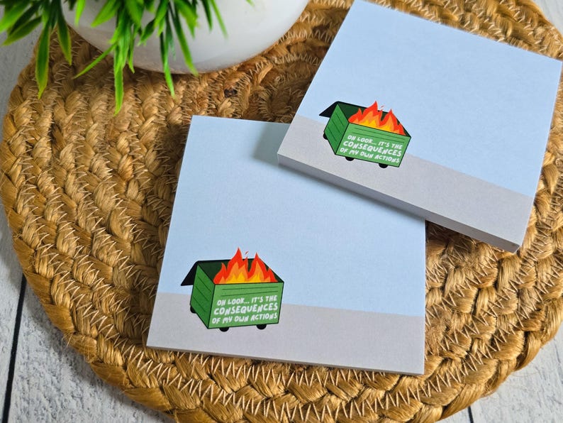 Dumpster Fire Post-it® Note Pads, Sticky Notes for ADHD, Consequences of my own actions meme, snarky stationary gift ideas for coworkers, image 4