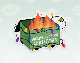 Christmas Dumpster Fire Sticker: Adult Humor Holiday Lights, Water Resistant