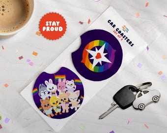 Stray Kids SKZOO Pride Car Coasters, Cute Rainbow KPOP Car Accessories, New Driver Gift