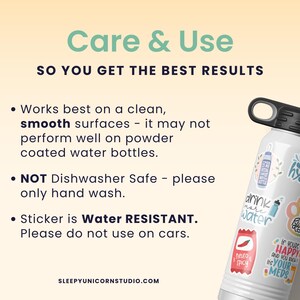 a water bottle with the words care and use on it