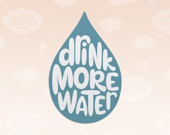Drink More Water Drop Sticker, Water Bottle Hydration Reminder Sticker, Self Care Reminder to Drink More Water Sticker Gift for Gym Rats
