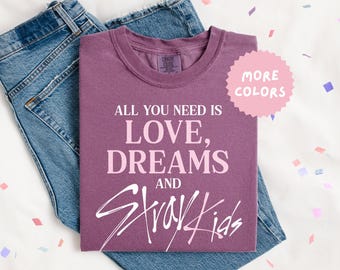 All You Need is Love Dreams and Stray Kids T-Shirt, Pink Kpop Fan Merch, SKZ Apparel