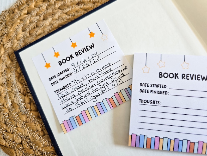 Blocchi Post-it® per recensioni di libri, bigliettini adesivi, regalo per amanti dei libri, cancelleria per lettori, diario di lettura immagine 5