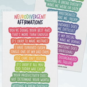 Neurodivergent Affirmations Sticker Sheet: Mental Health Stickers