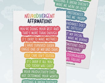 Neurodivergent Affirmations Sticker Sheet: Mental Health Stickers