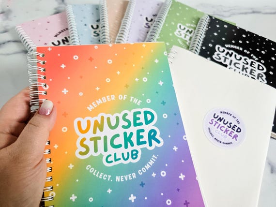 Unused Sticker Club Reusable Sticker Book for Sticker Collector, 6x8 Sticker Collecting Album for Neurodivergent, gift for planners