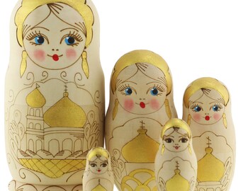 5 pezzi bambola russa dipinta a mano e dipinta a mano in legno Azhna 