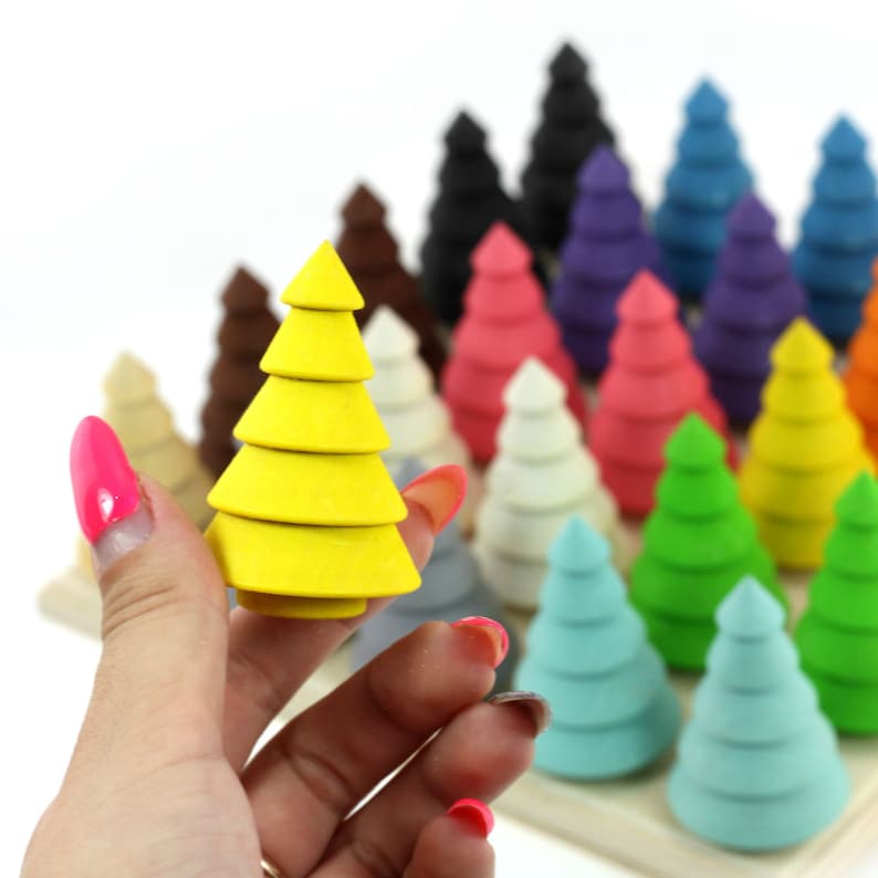 colored with BIOFA wax cover Ulanik Forest Montessori Wooden Sorter Game 25 Fir Trees