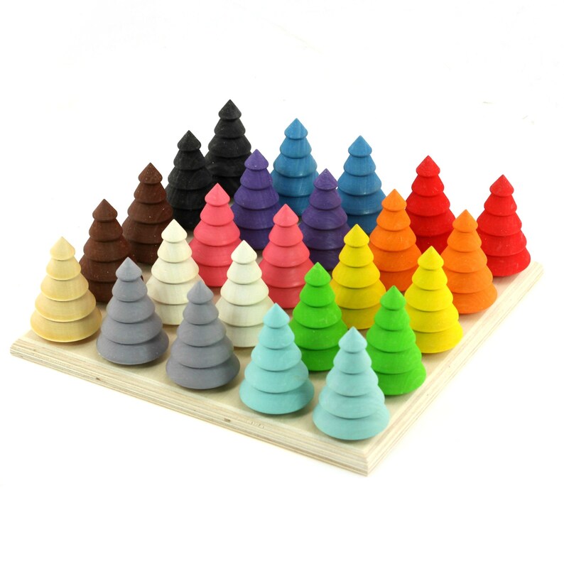 colored with BIOFA wax cover Ulanik Forest Montessori Wooden Sorter Game 25 Fir Trees