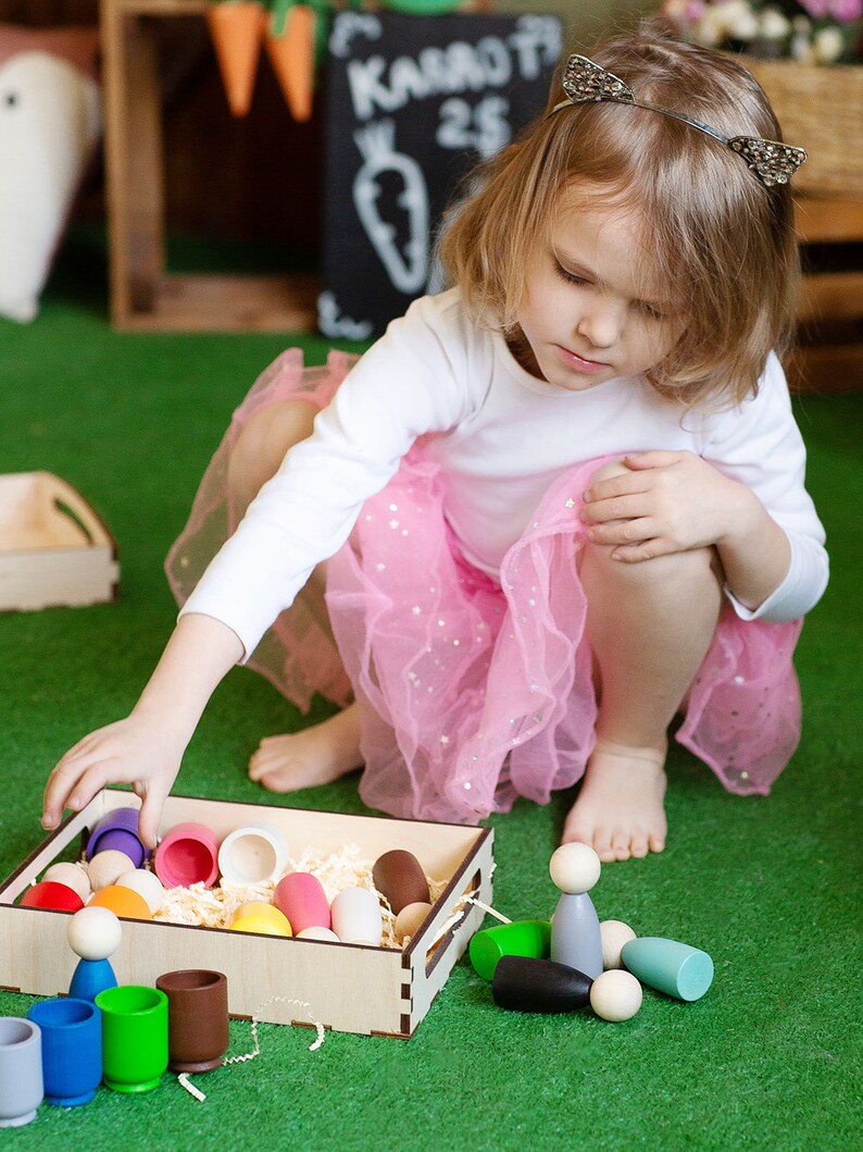 Ulanik Grote poppen voor het sorteren van Montessori-peuters, speelgoed voor kinderen vanaf 3 jaar, houten spellen voor het leren sorteren en tellen van kleuren, 12 dwergen