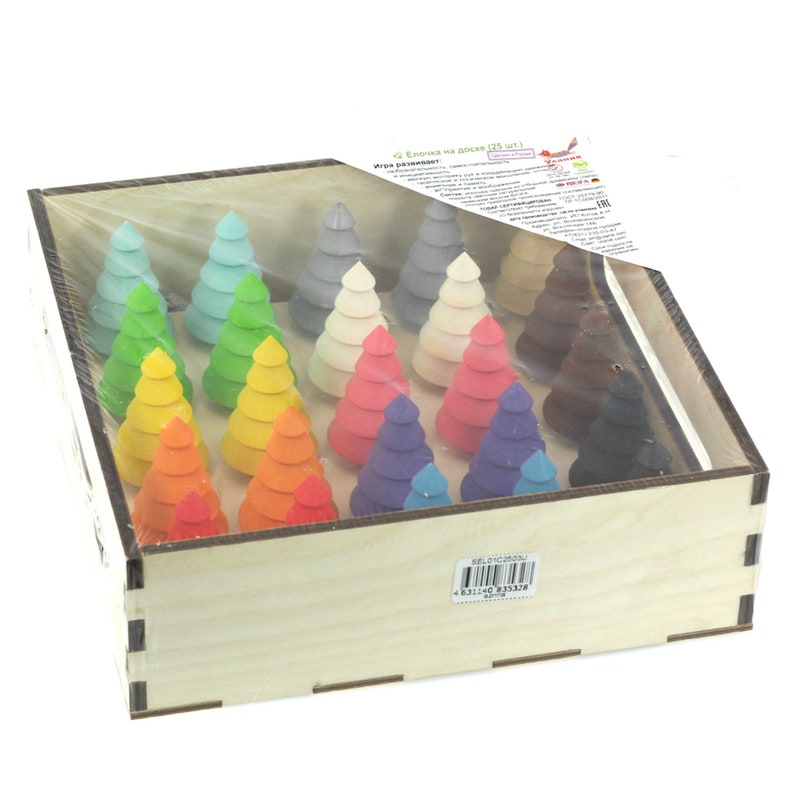 colored with BIOFA wax cover Ulanik Forest Montessori Wooden Sorter Game 25 Fir Trees