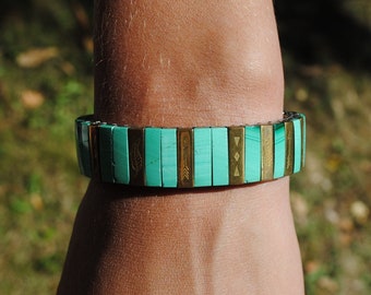 Malachite bracelet, malachite jewelry, stretch bracelet, vintage bracelet, boho bracelet, vintage malachite