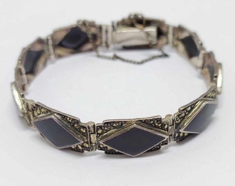 Vintage bracelet in onyx, marcasite and 925 silver