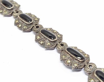 Vintage bracelet in onyx, marcasite and 925 silver