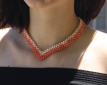 Pink coral necklace - Angelskin coral - Natural coral necklace - vintage necklace