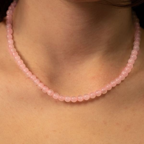 Collier en quartz rose - collier de perles rondes - quartz rose