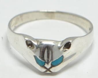 Kattenring, zilveren kattenring, zilveren kattenring, zilveren damesring, turkooizen ring, vintage turkooizen ring, meisjesring